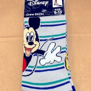 Disney Mickey Mouse Striped Crew Socks - Gray, Blue, and Red - Unisex Brand New